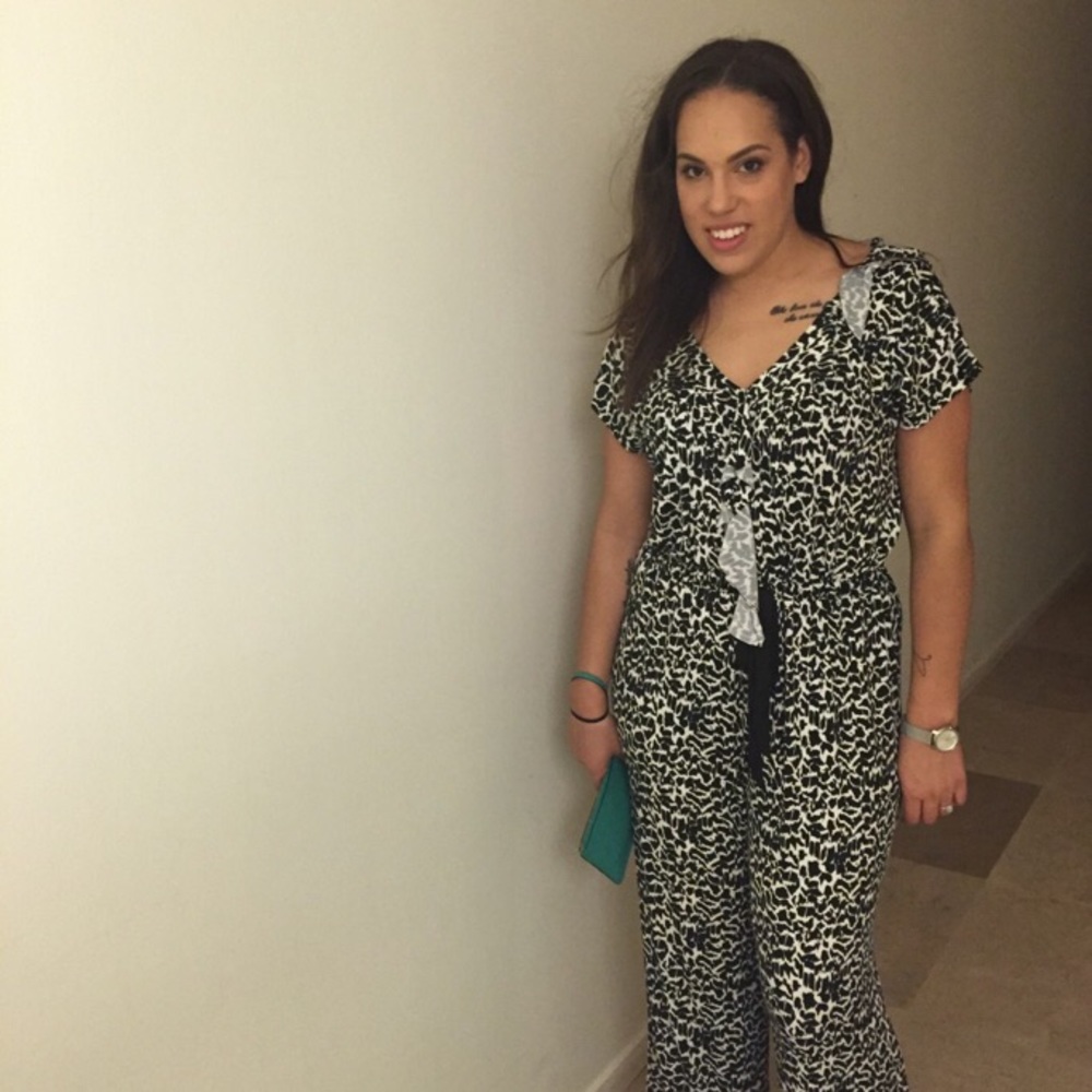 Anne Klein Black & White Abstract Print Jumpsuit